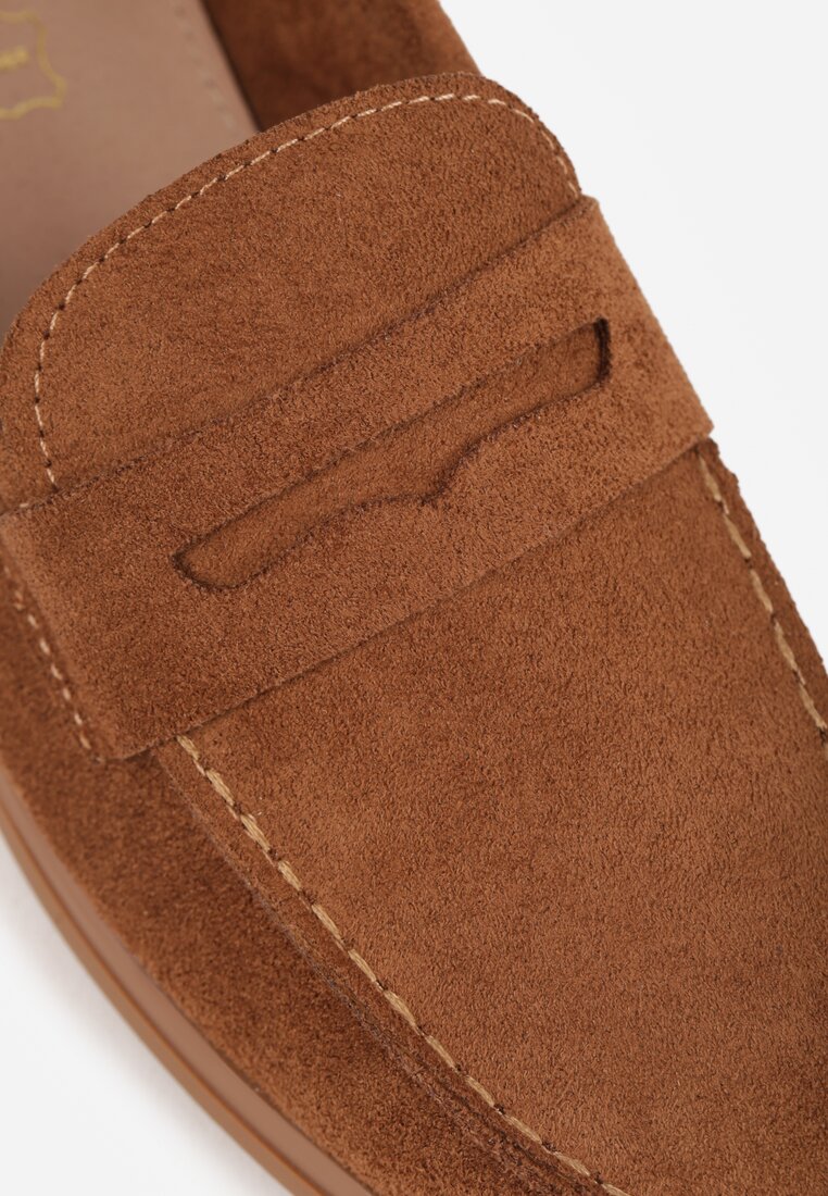 Brązowe Mokasyny Casual VICES z Imitacji Zamszu z Wkładką ze Skóry Naturalnej Sheiris