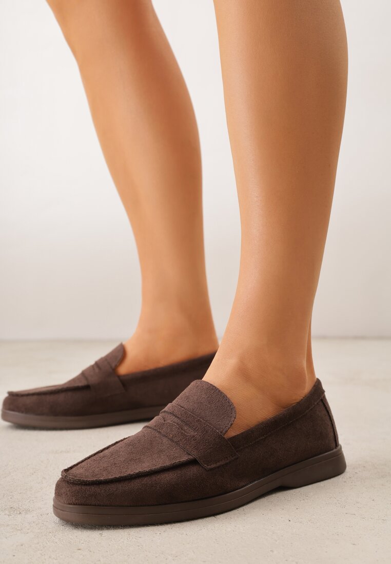 Ciemnobrązowe Mokasyny Casual VICES z Imitacji Zamszu z Wkładką ze Skóry Naturalnej Sheiris