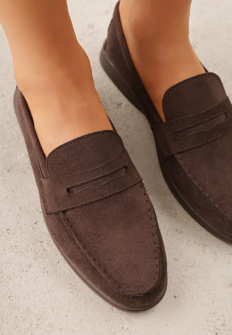Ciemnobrązowe Mokasyny Casual VICES z Imitacji Zamszu z Wkładką ze Skóry Naturalnej Sheiris