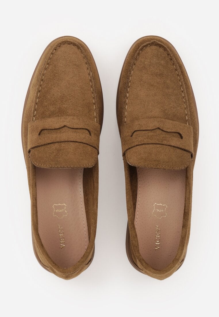 Ciemnobeżowe Mokasyny Casual VICES z Imitacji Zamszu z Wkładką ze Skóry Naturalnej Sheiris