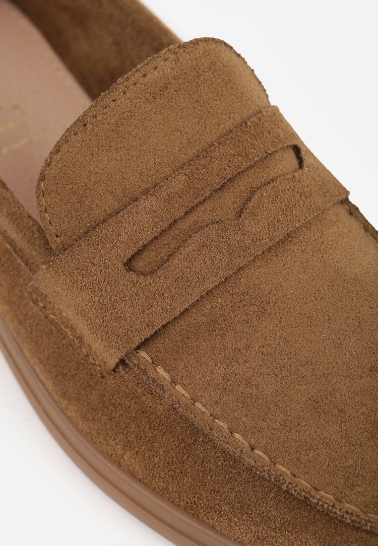 Ciemnobeżowe Mokasyny Casual VICES z Imitacji Zamszu z Wkładką ze Skóry Naturalnej Sheiris