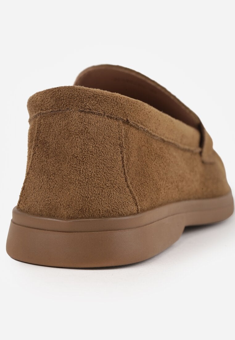Ciemnobeżowe Mokasyny Casual VICES z Imitacji Zamszu z Wkładką ze Skóry Naturalnej Sheiris