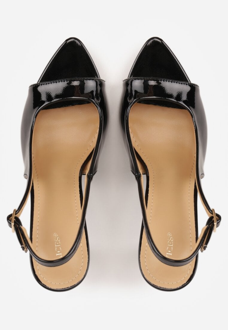 Czarne Sandały VICES na Szpilce z Lakierowanym Wykończeniem Nesamenis