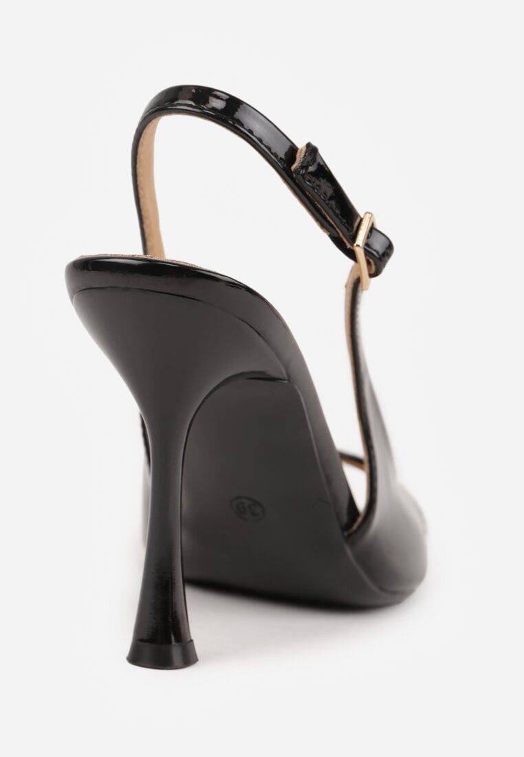 Czarne Sandały VICES na Szpilce z Lakierowanym Wykończeniem Nesamenis