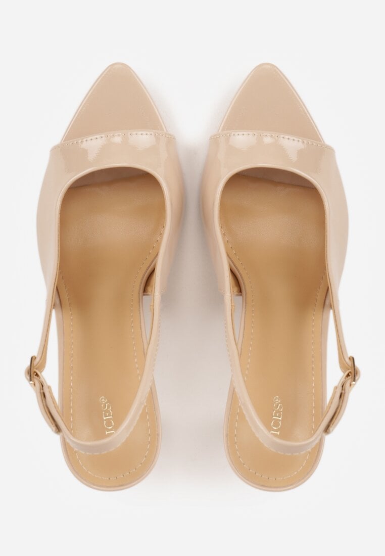 Ciemnobeżowe Sandały VICES na Szpilce z Lakierowanym Wykończeniem Nesamenis