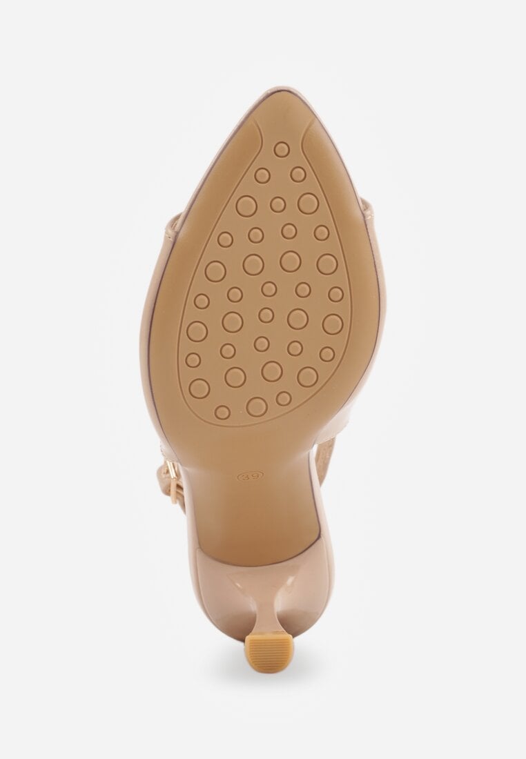 Ciemnobeżowe Sandały VICES na Szpilce z Lakierowanym Wykończeniem Nesamenis