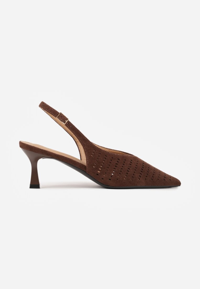 Ciemnobrązowe Czółenka Slingback VICES na Kaczuszce z Ażurową Cholewką Klephei
