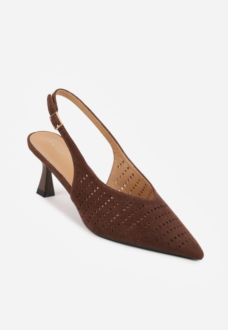 Ciemnobrązowe Czółenka Slingback VICES na Kaczuszce z Ażurową Cholewką Klephei
