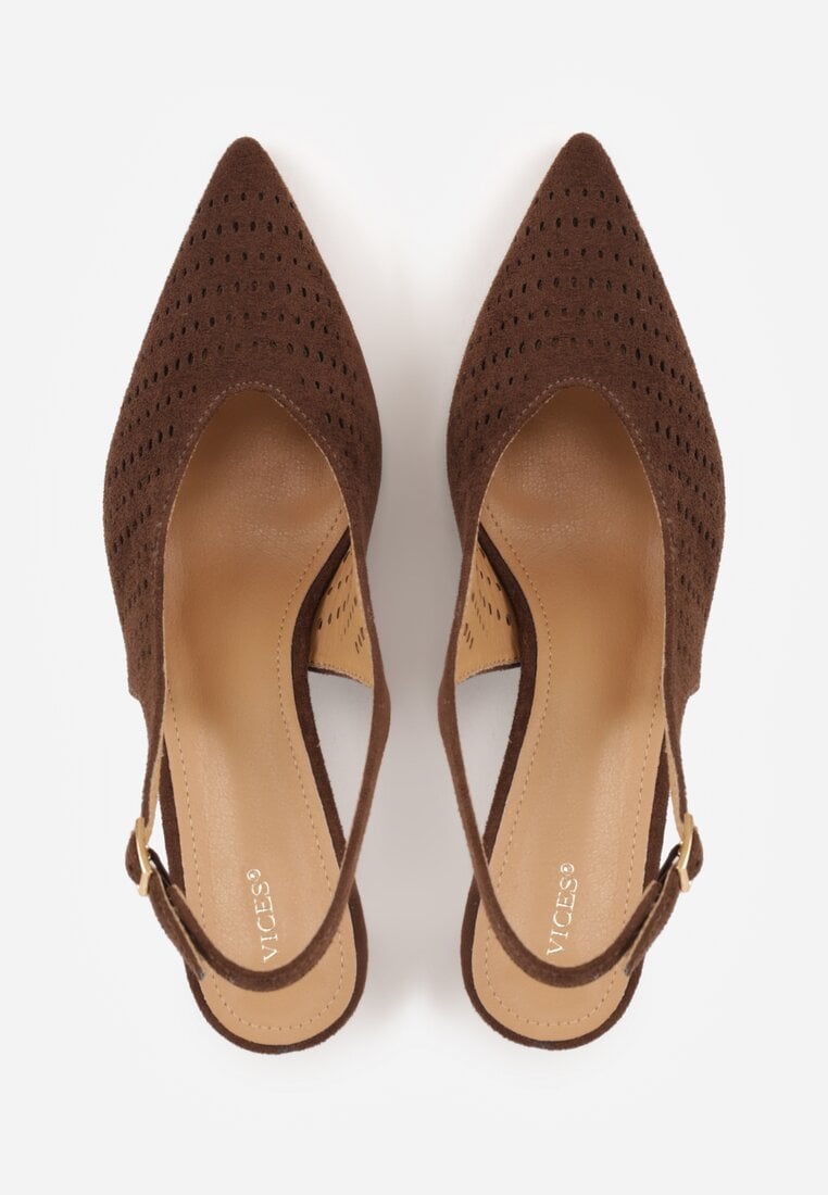 Ciemnobrązowe Czółenka Slingback VICES na Kaczuszce z Ażurową Cholewką Klephei