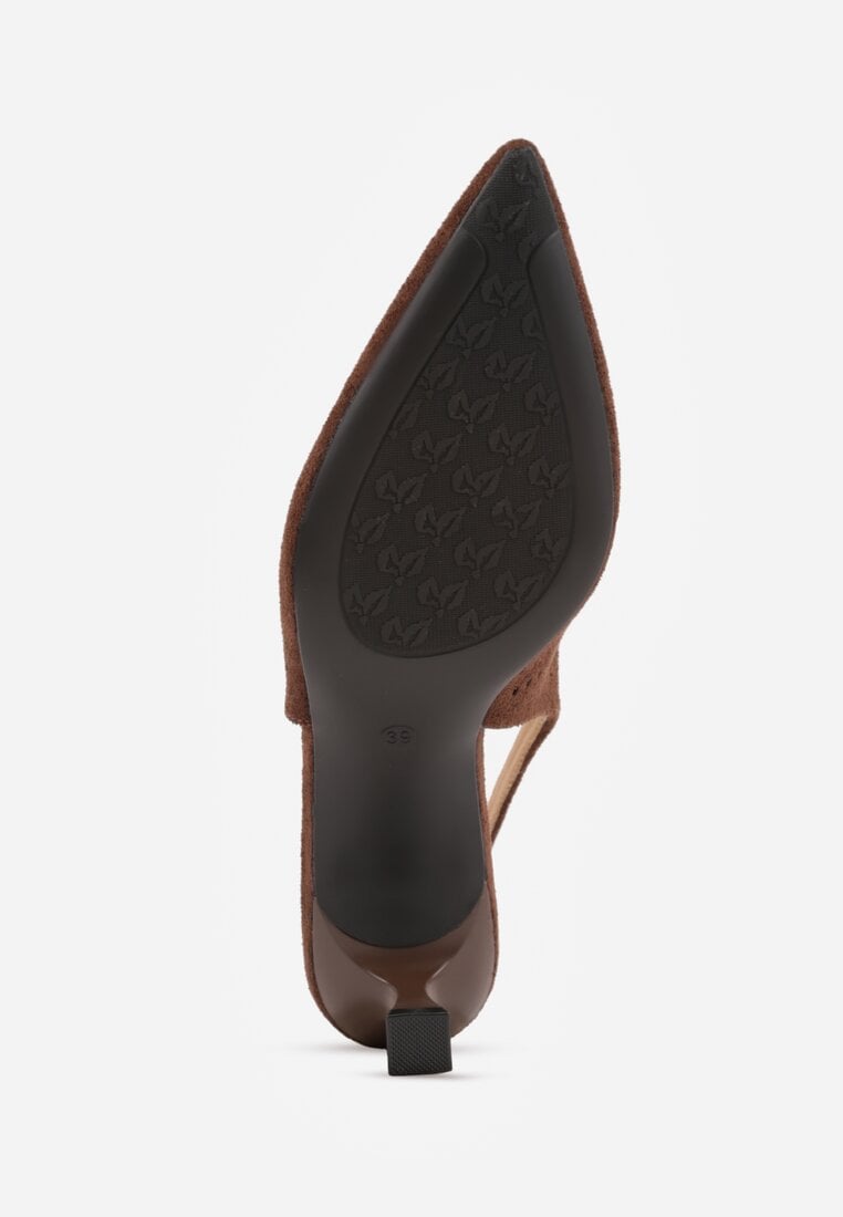 Ciemnobrązowe Czółenka Slingback VICES na Kaczuszce z Ażurową Cholewką Klephei
