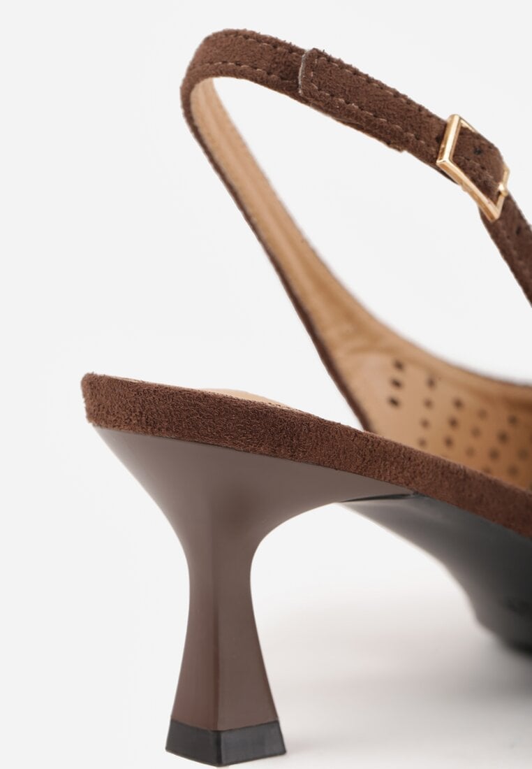 Ciemnobrązowe Czółenka Slingback VICES na Kaczuszce z Ażurową Cholewką Klephei