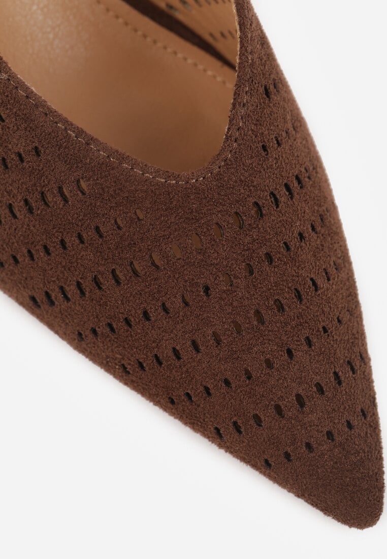 Ciemnobrązowe Czółenka Slingback VICES na Kaczuszce z Ażurową Cholewką Klephei