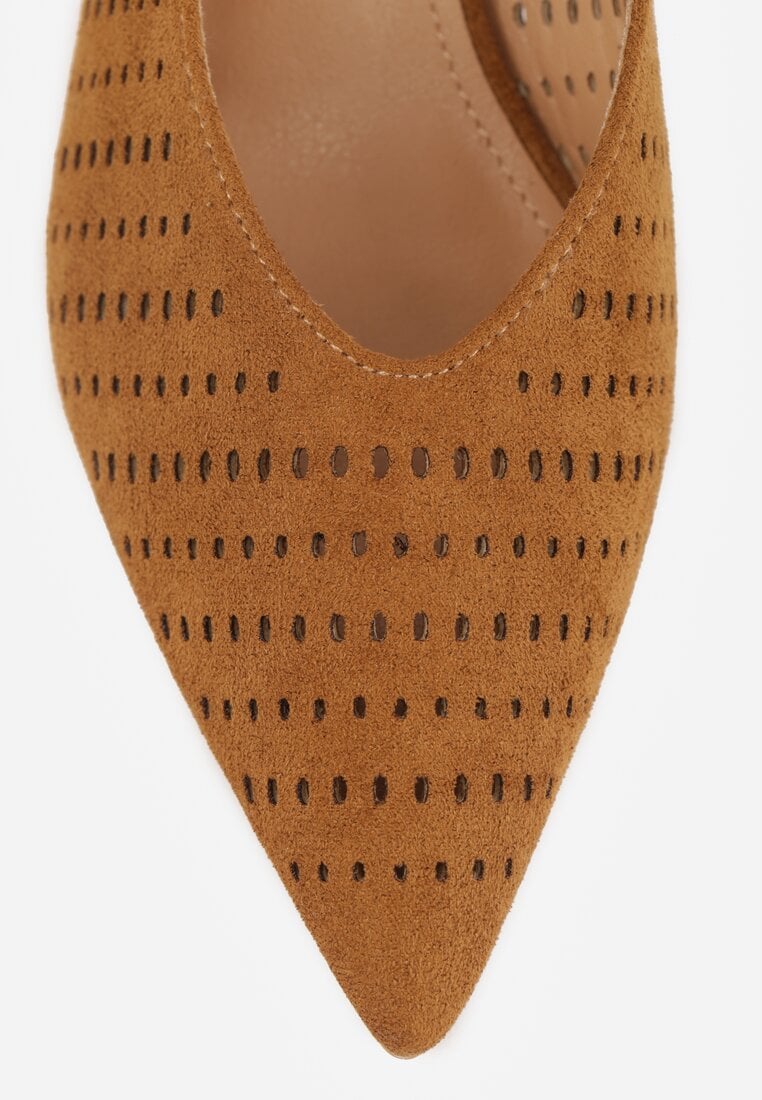 Brązowe Czółenka Slingback VICES na Kaczuszce z Ażurową Cholewką Klephei