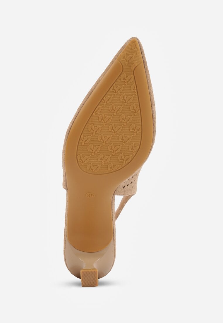 Ciemnobeżowe Czółenka Slingback VICES na Kaczuszce z Ażurową Cholewką Klephei