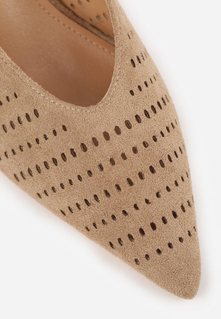 Ciemnobeżowe Czółenka Slingback VICES na Kaczuszce z Ażurową Cholewką Klephei