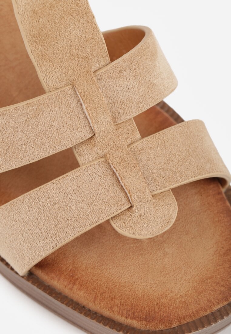 Ciemnobeżowe Sandały VICES na Słupku i Platformie z Geometrycznymi Paskami Undilis