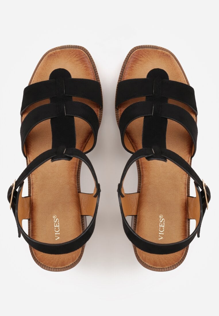 Czarne Sandały VICES na Słupku i Platformie z Geometrycznymi Paskami Undilis