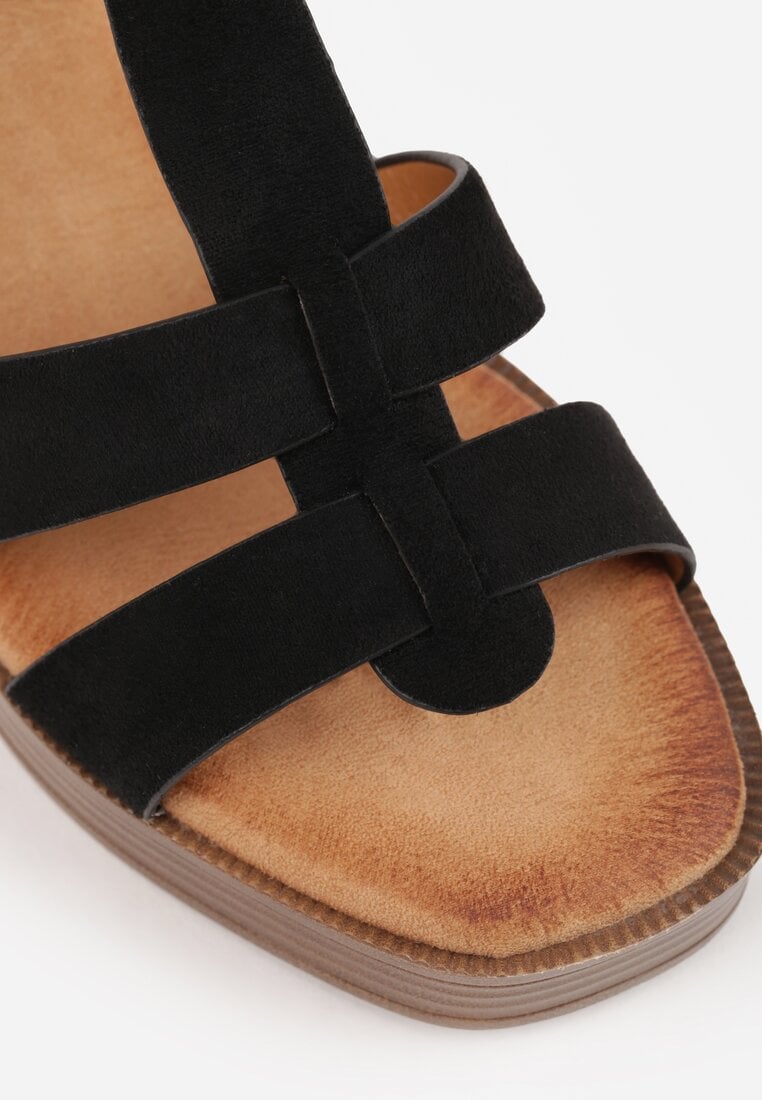 Czarne Sandały VICES na Słupku i Platformie z Geometrycznymi Paskami Undilis