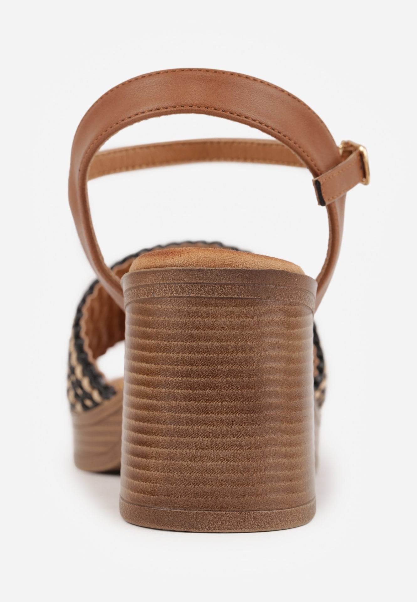 Czarne Plecione Sandały VICES na Słupku Stylizowanym na Drewniany Chasine