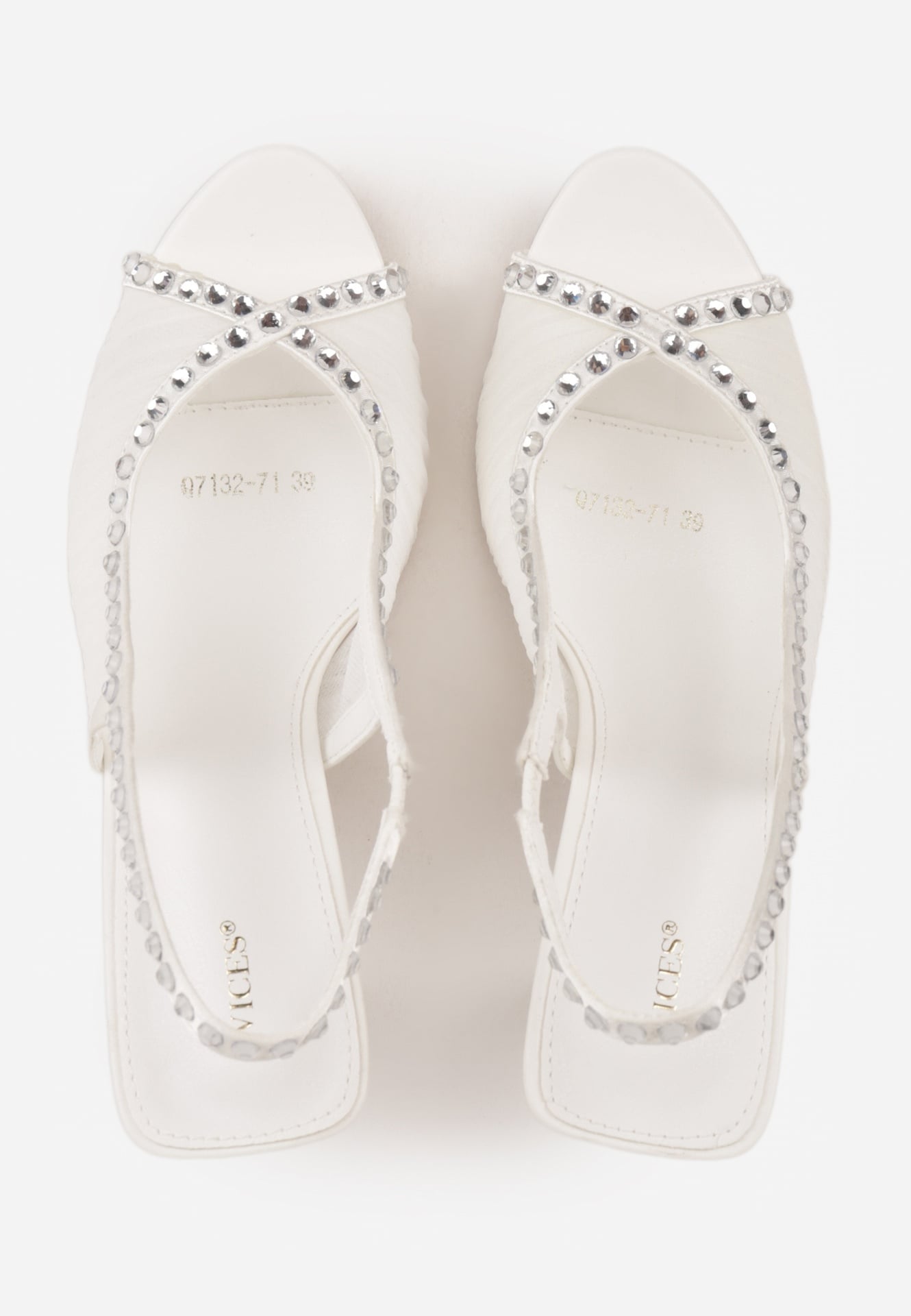 Białe Sandały Slingback VICES z Siateczki na Szpilce Zdobione Cyrkoniami Aethipe