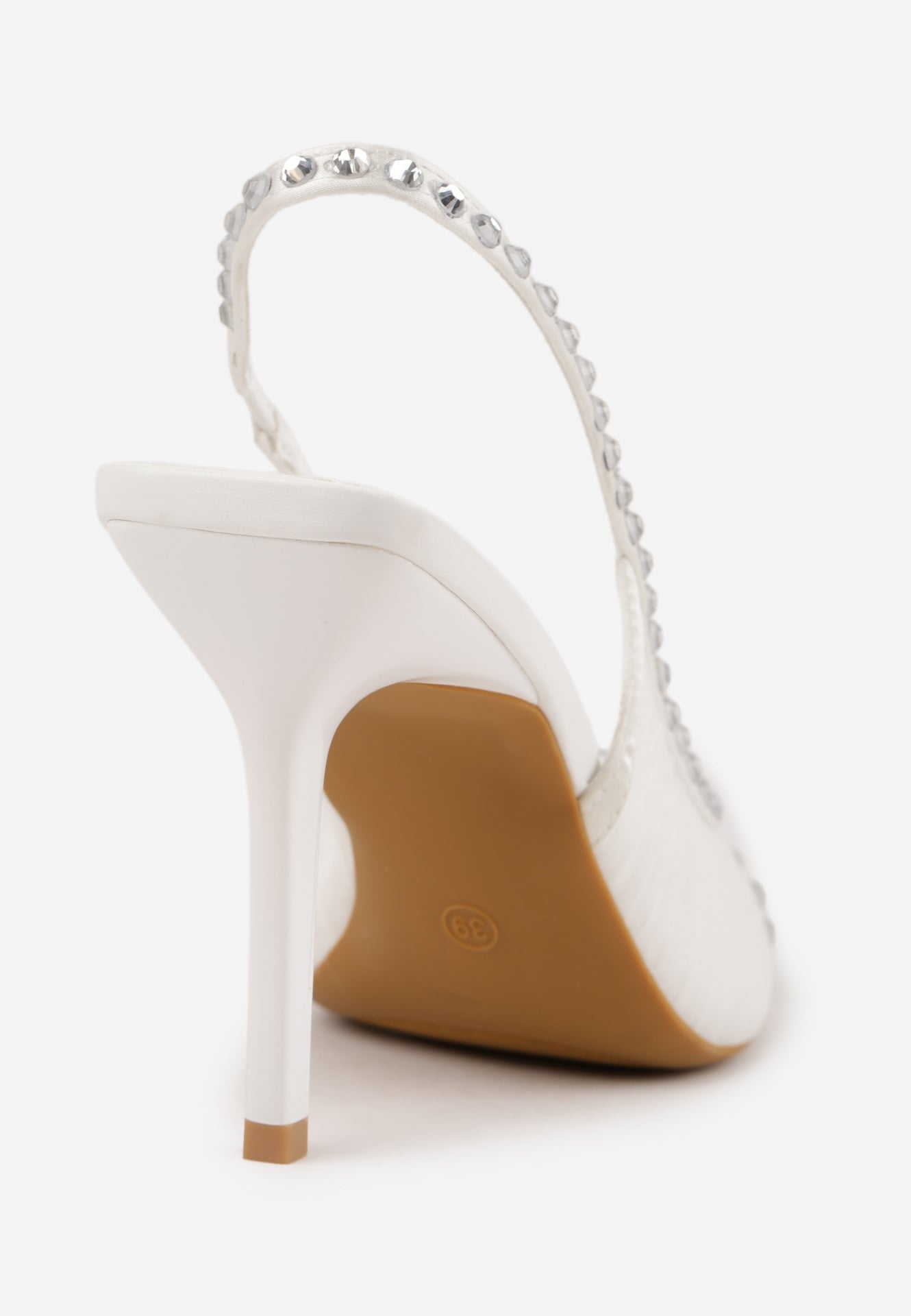 Białe Sandały Slingback VICES z Siateczki na Szpilce Zdobione Cyrkoniami Aethipe