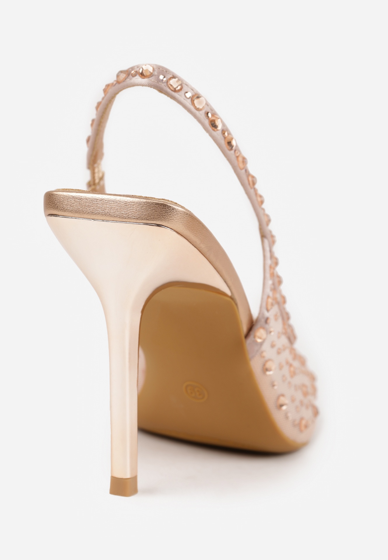 Szampańskie Siateczkowe Sandały na Szpilce VICES Ozdobione Cyroniami Amamenis