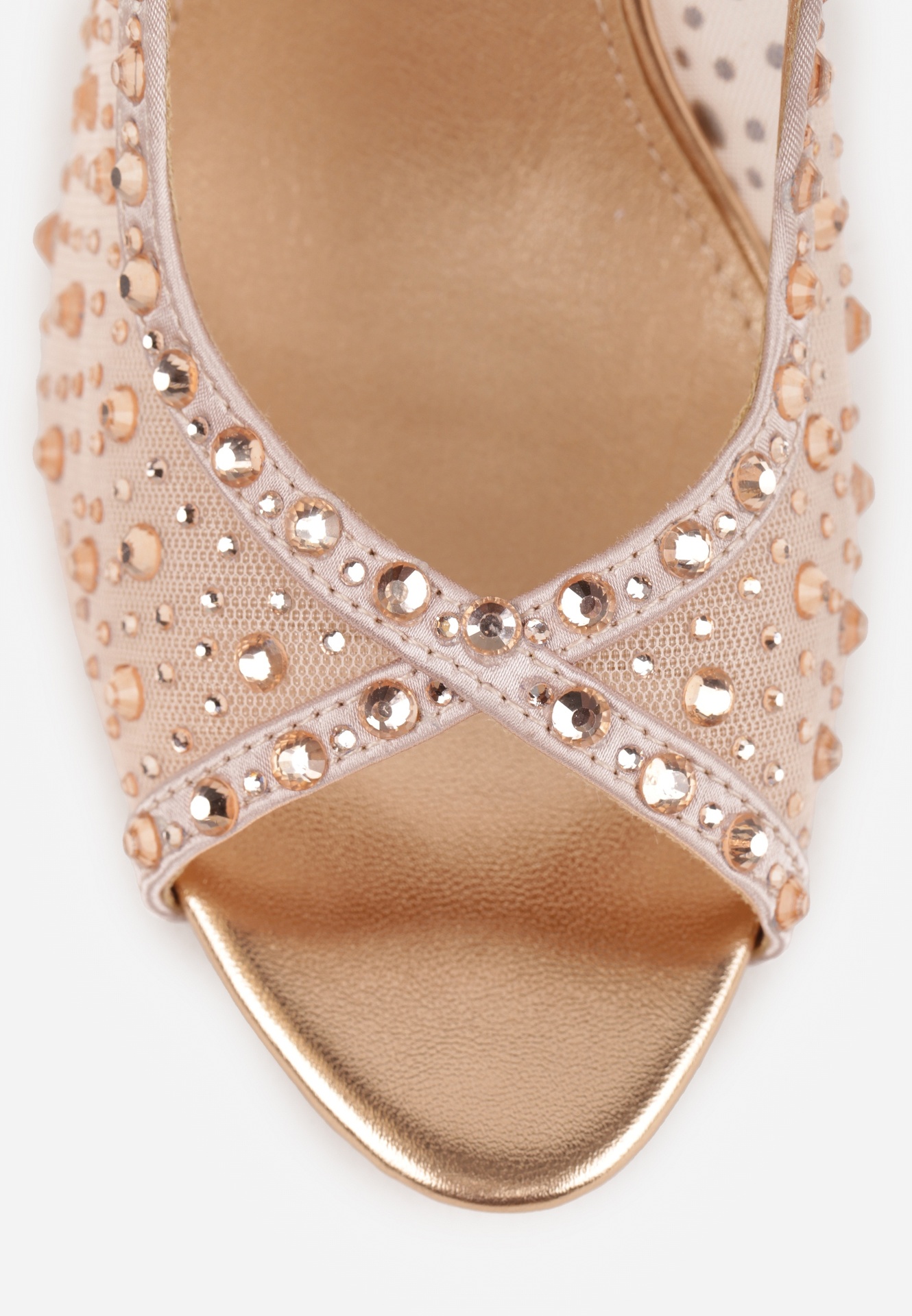 Szampańskie Siateczkowe Sandały na Szpilce VICES Ozdobione Cyroniami Amamenis