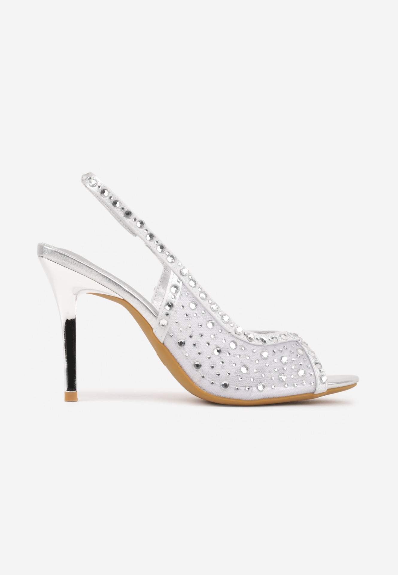 Srebrne Siateczkowe Sandały na Szpilce VICES Ozdobione Cyroniami Amamenis