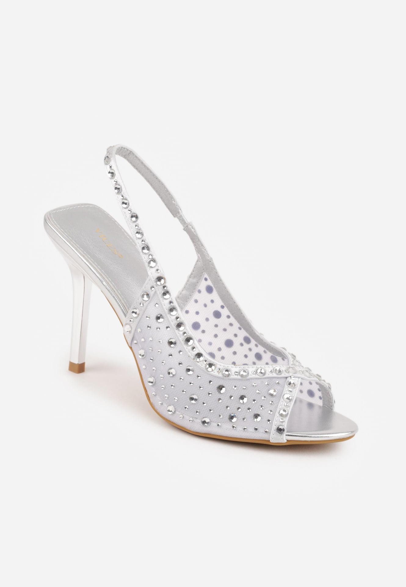 Srebrne Siateczkowe Sandały na Szpilce VICES Ozdobione Cyroniami Amamenis