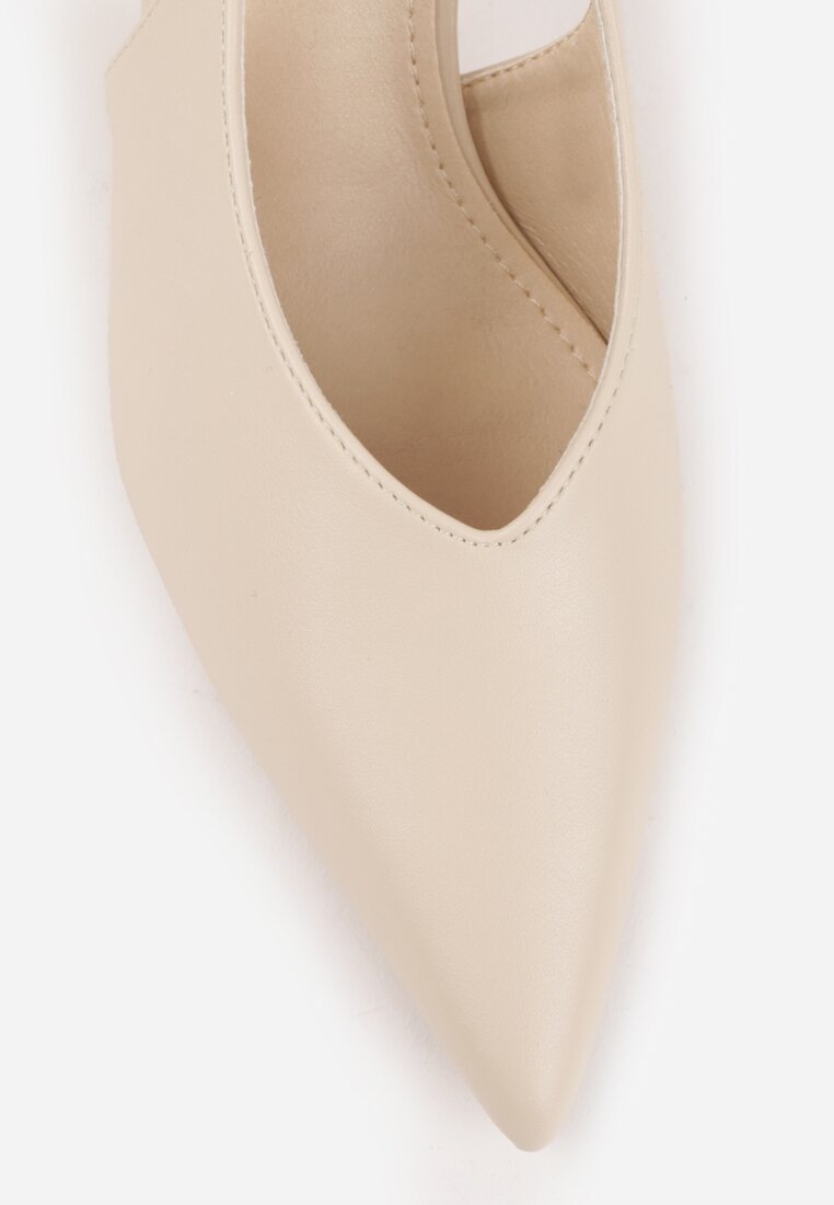 Beżowe Szpilki Slingback VICES z Cholewką z Wycięciem V Natonale
