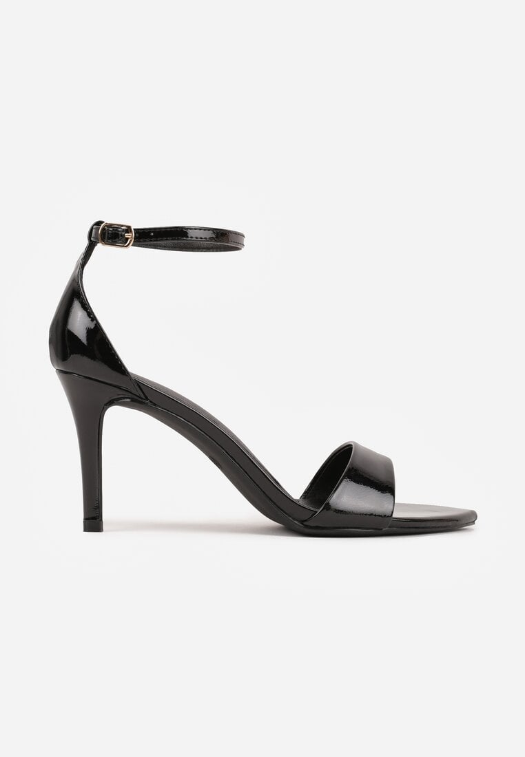 Czarne Lekkie Sandały VICES na Szpilce Zapinane na Sprzączkę Hekis