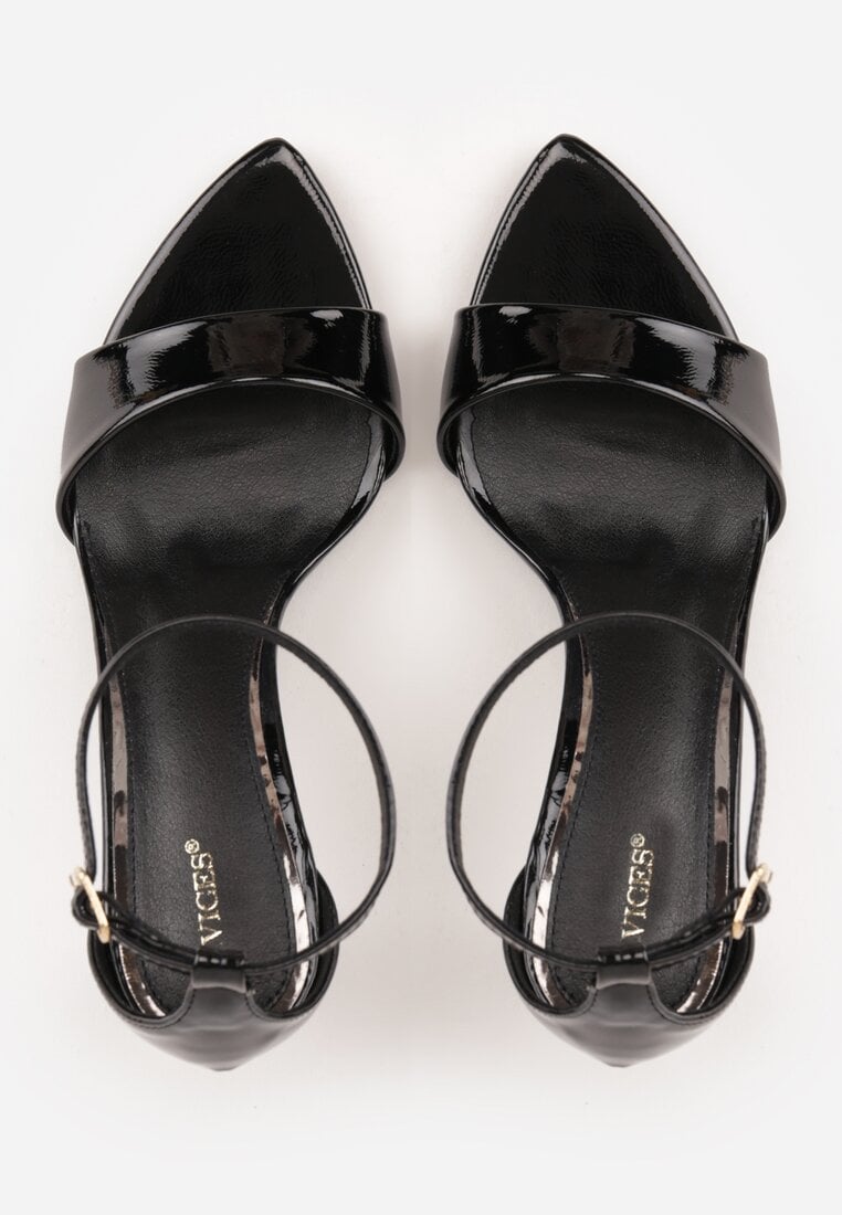 Czarne Lekkie Sandały VICES na Szpilce Zapinane na Sprzączkę Hekis