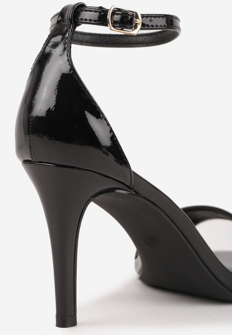 Czarne Lekkie Sandały VICES na Szpilce Zapinane na Sprzączkę Hekis