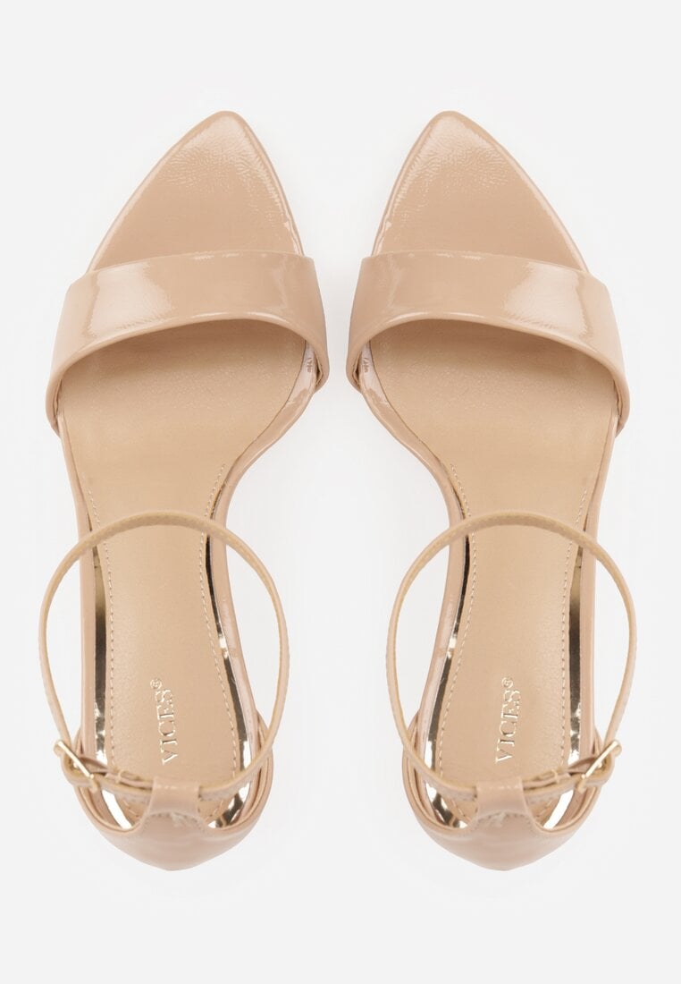 Ciemnobeżowe Lekkie Sandały VICES na Szpilce Zapinane na Sprzączkę Hekis