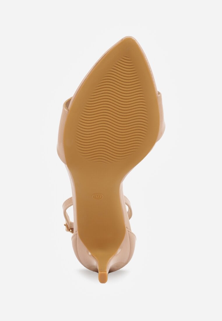 Ciemnobeżowe Lekkie Sandały VICES na Szpilce Zapinane na Sprzączkę Hekis