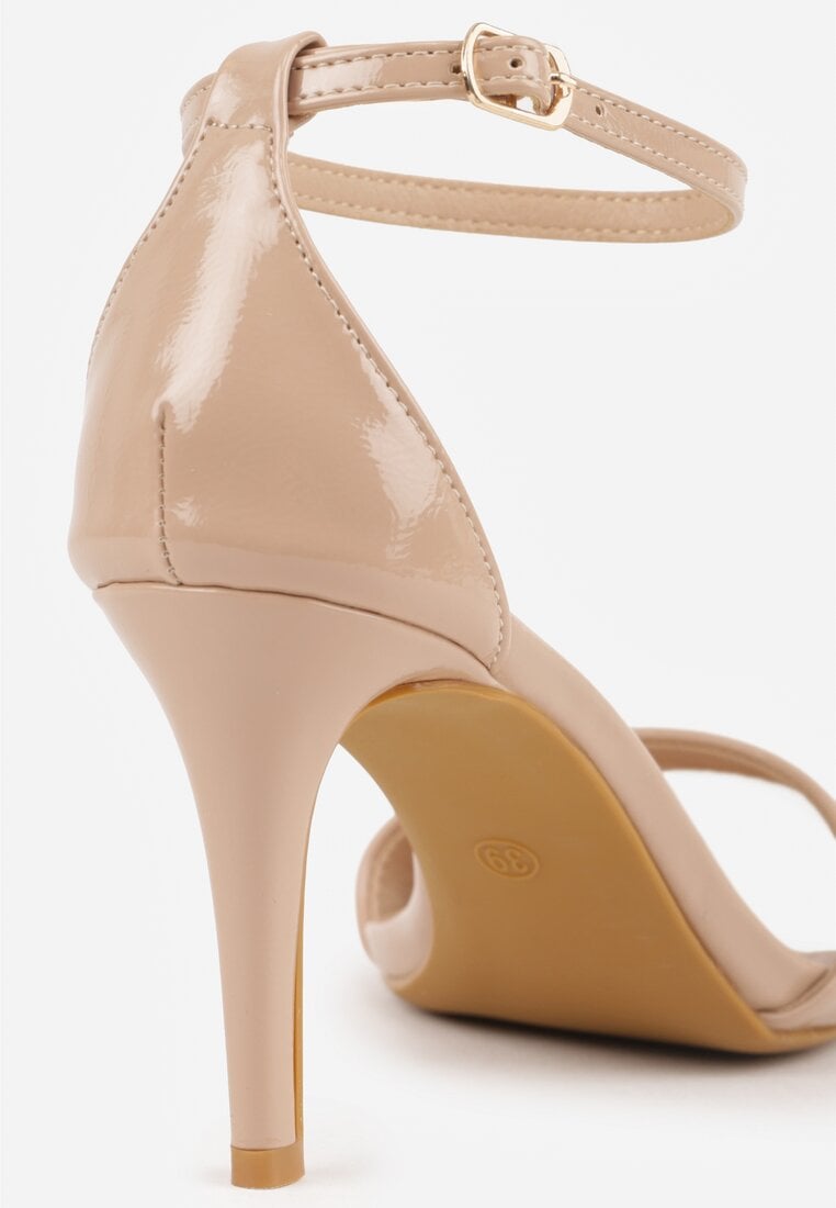 Ciemnobeżowe Lekkie Sandały VICES na Szpilce Zapinane na Sprzączkę Hekis