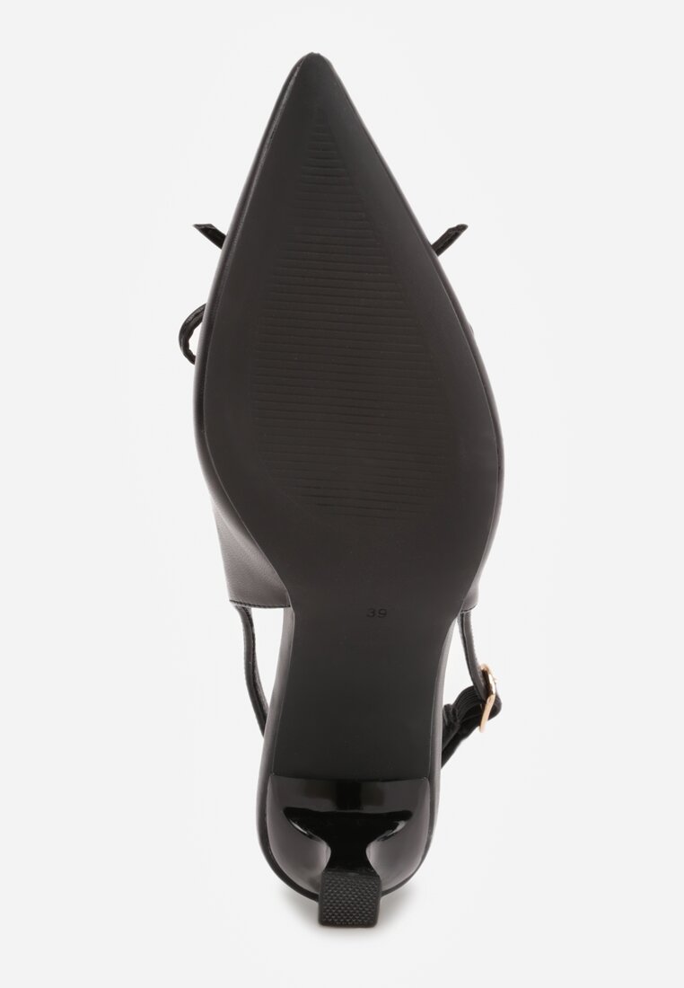 Czarne Szpilki Slingback VICES Zdobione Gorsetowym Wiązaniem z Kokardą Azimuna