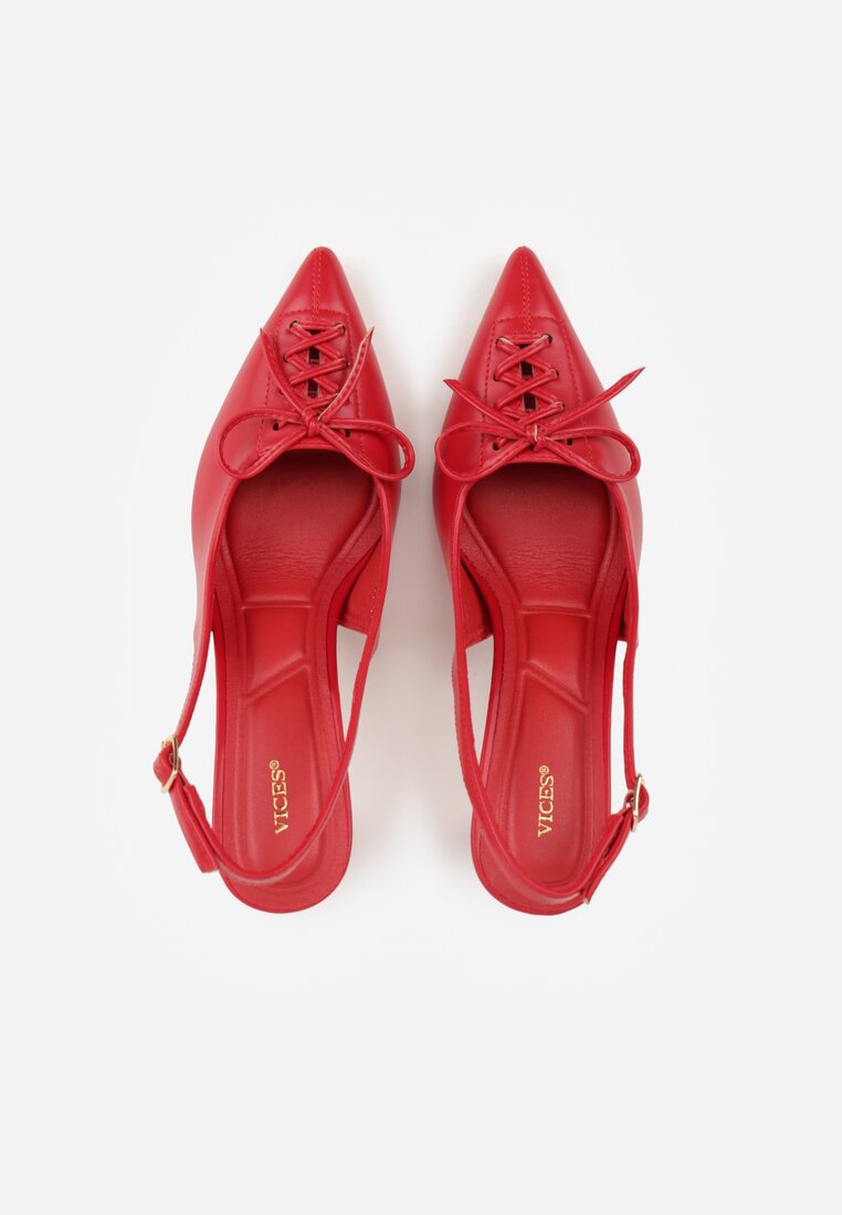Czerwone Szpilki Slingback VICES Zdobione Gorsetowym Wiązaniem z Kokardą Azimuna