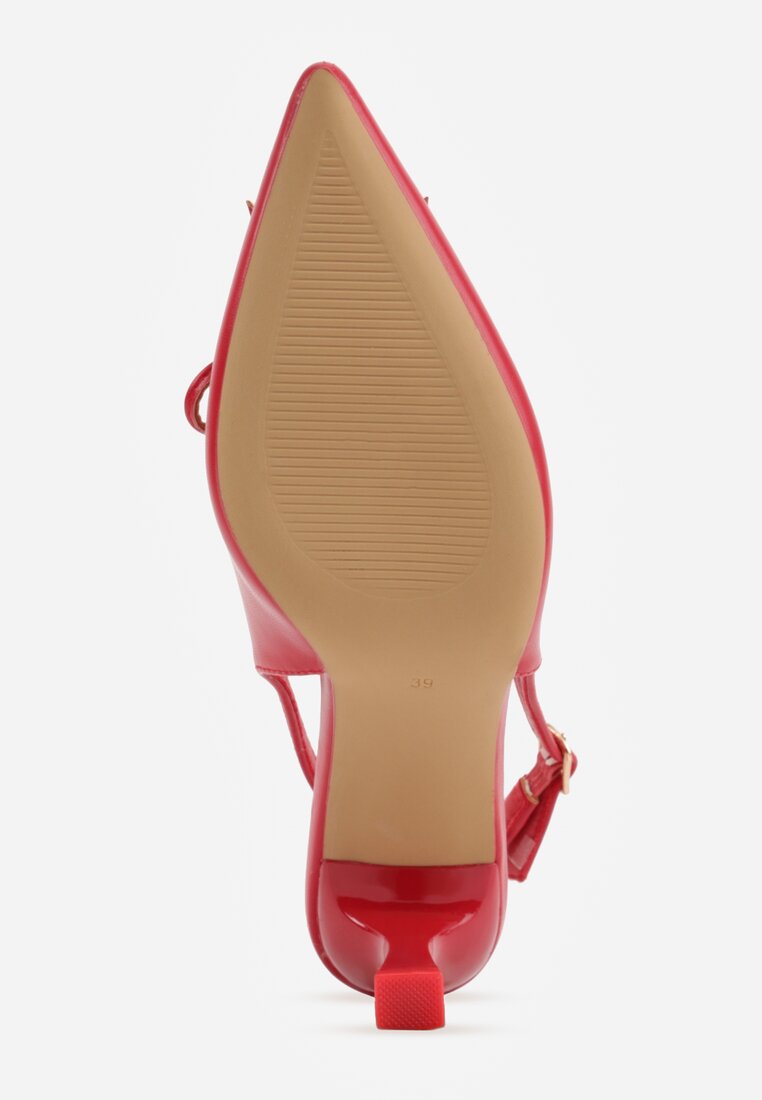 Czerwone Szpilki Slingback VICES Zdobione Gorsetowym Wiązaniem z Kokardą Azimuna