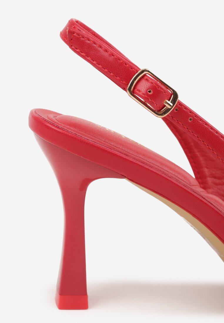 Czerwone Szpilki Slingback VICES Zdobione Gorsetowym Wiązaniem z Kokardą Azimuna
