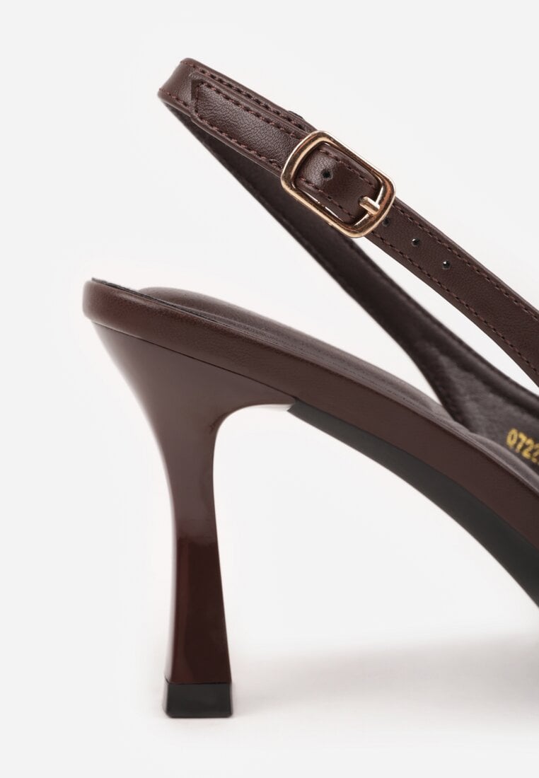 Brązowe Szpilki Slingback VICES Zdobione Gorsetowym Wiązaniem z Kokardą Azimuna