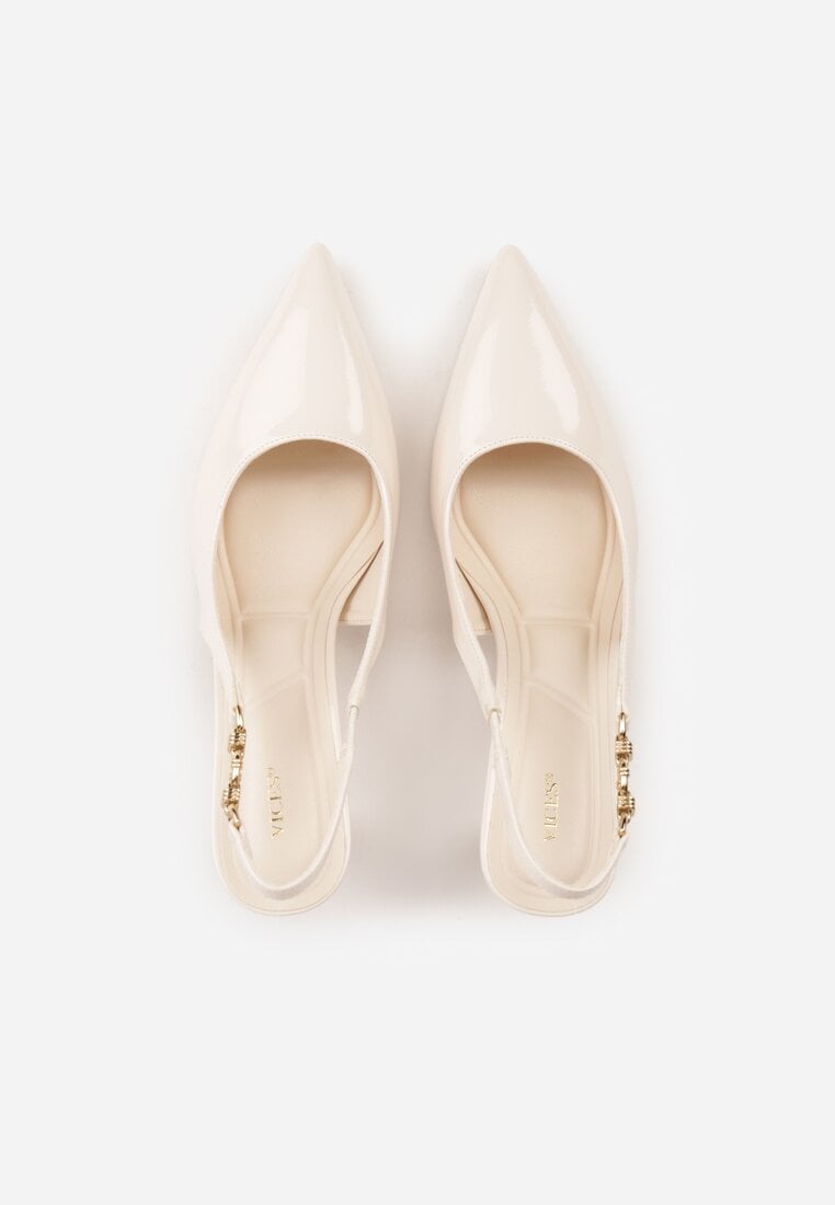 Beżowe Eleganckie Szpilki Slingback VICES z Ozdobną Aplikacją przy Pasku Natera