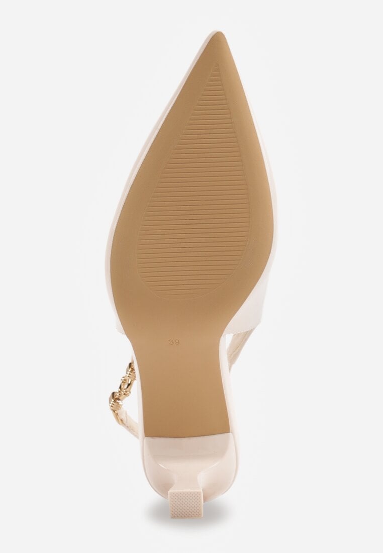 Beżowe Eleganckie Szpilki Slingback VICES z Ozdobną Aplikacją przy Pasku Natera