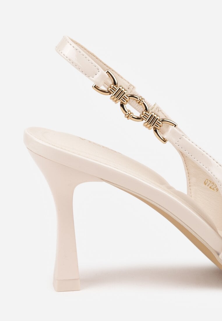 Beżowe Eleganckie Szpilki Slingback VICES z Ozdobną Aplikacją przy Pasku Natera