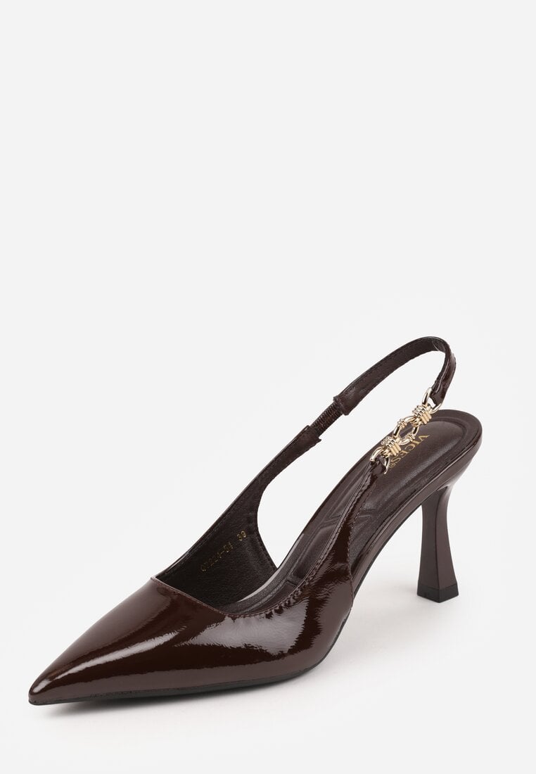 Brązowe Eleganckie Szpilki Slingback VICES z Ozdobną Aplikacją przy Pasku Natera