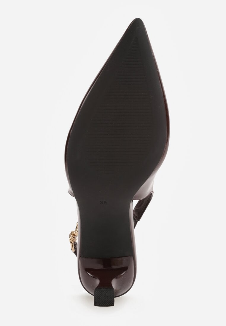 Brązowe Eleganckie Szpilki Slingback VICES z Ozdobną Aplikacją przy Pasku Natera