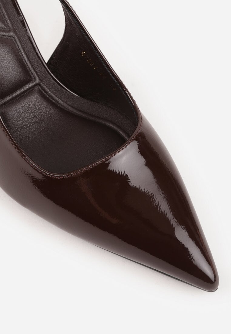 Brązowe Eleganckie Szpilki Slingback VICES z Ozdobną Aplikacją przy Pasku Natera