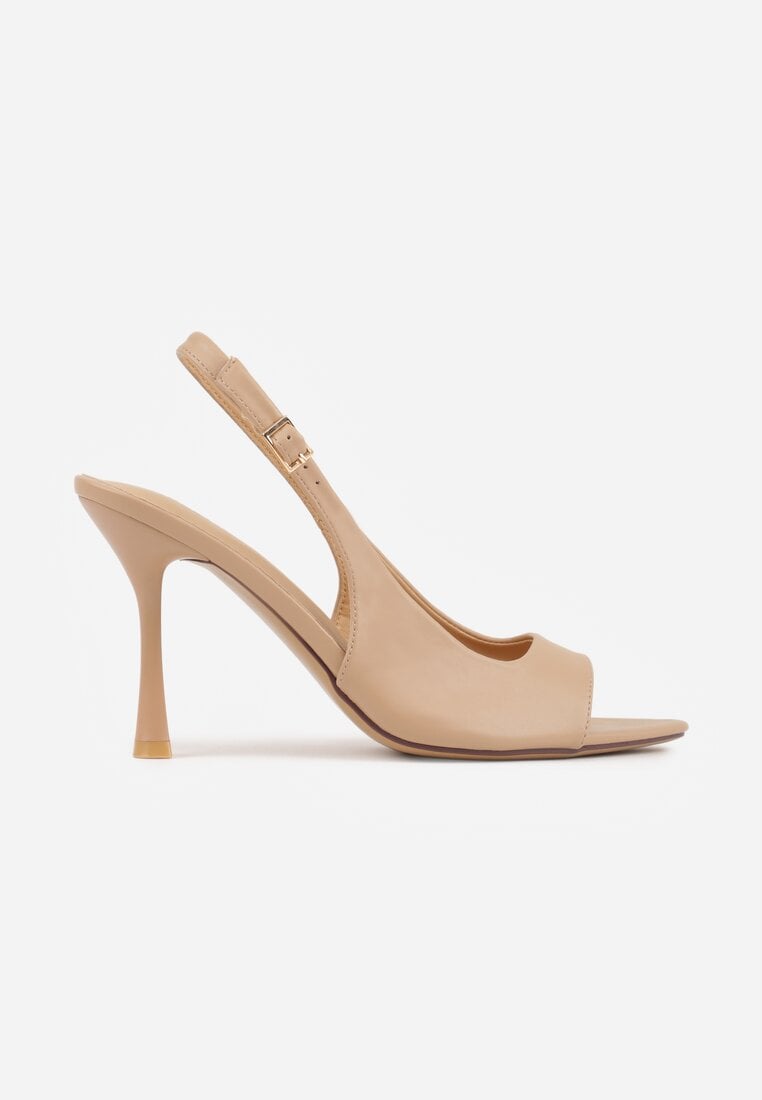 Ciemnobeżowe Sandały Slingback VICES na Szpilce z Odkrytym Noskiem Blooma