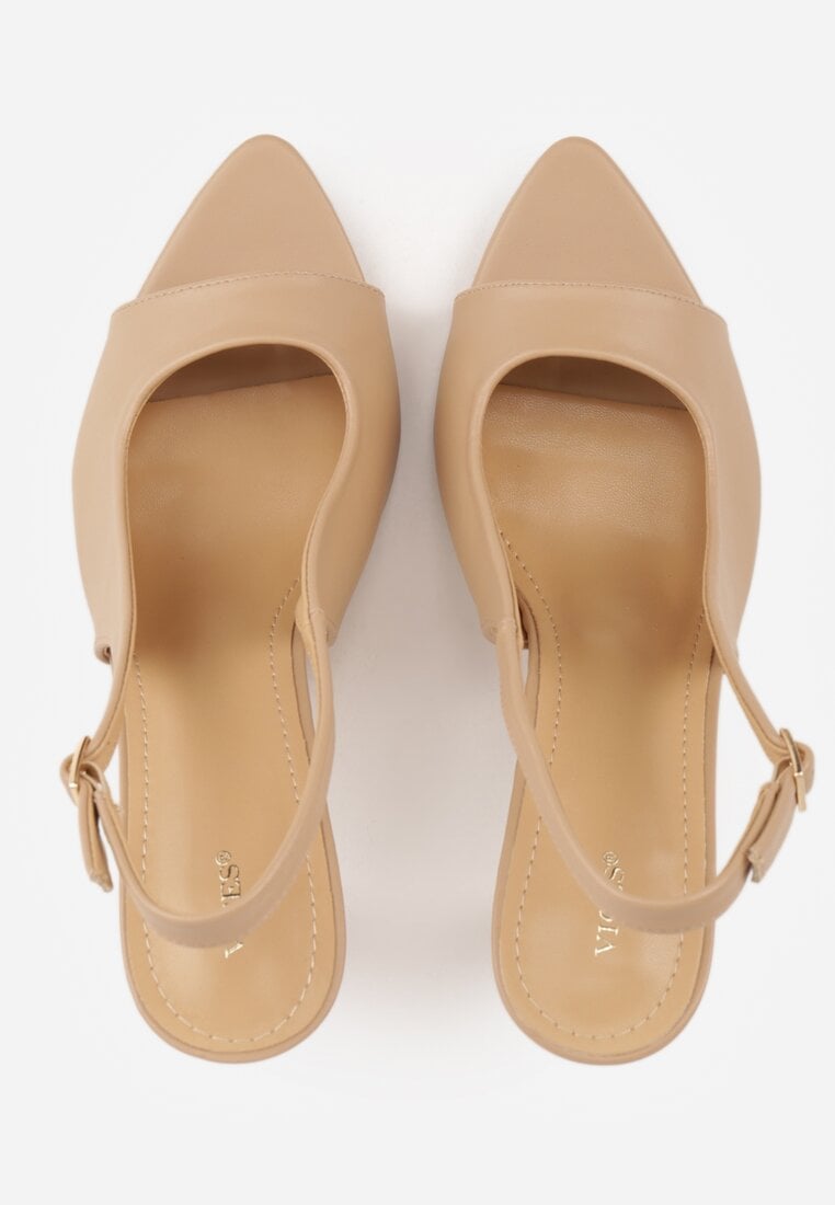 Ciemnobeżowe Sandały Slingback VICES na Szpilce z Odkrytym Noskiem Blooma