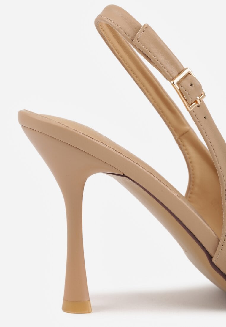 Ciemnobeżowe Sandały Slingback VICES na Szpilce z Odkrytym Noskiem Blooma